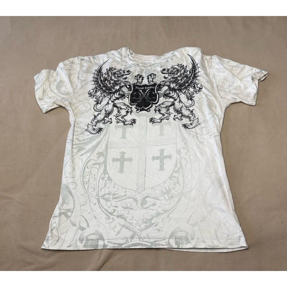 Xtreme Couture by Affliction Men's T-Shirt Griffin Shield AOP Y2K Size XL